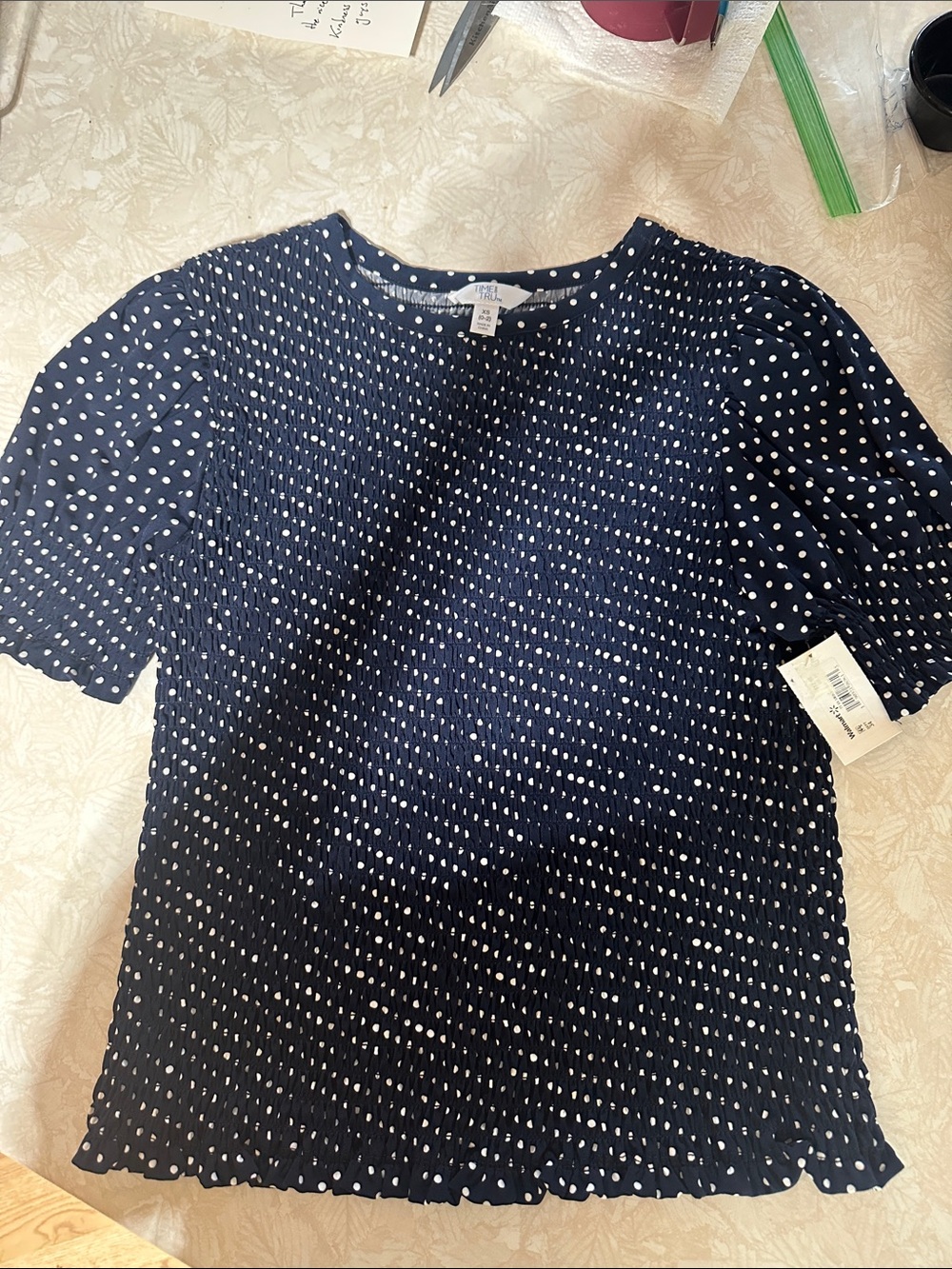 Women's Navy Polka Dot Short Sleeve Top